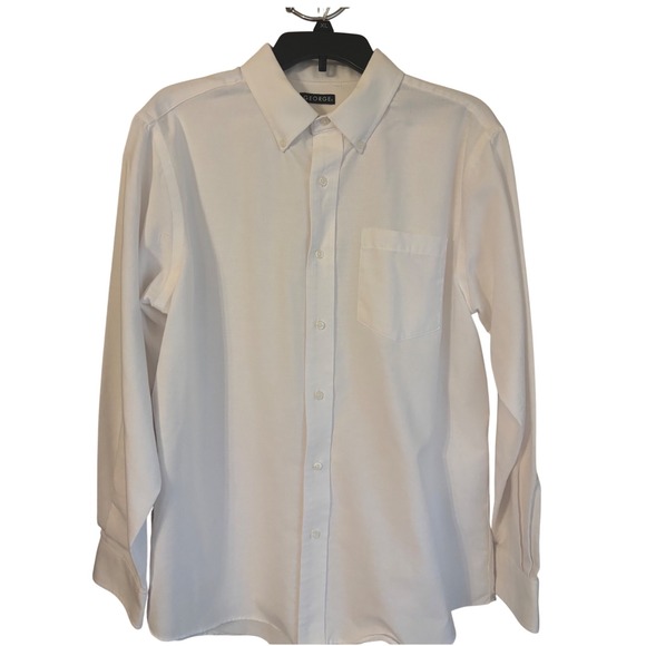 George Mens White Button Down Long Sleeve Dress Shirt Large 42-44 - Picture 1 of 9